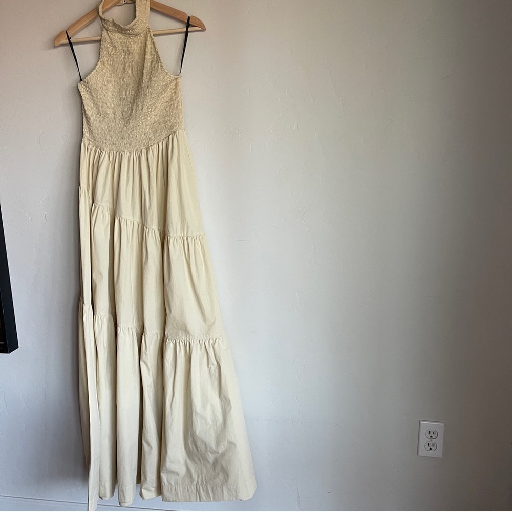 S/W/F Pale Yellow Smocked Tiered Maxi Dress